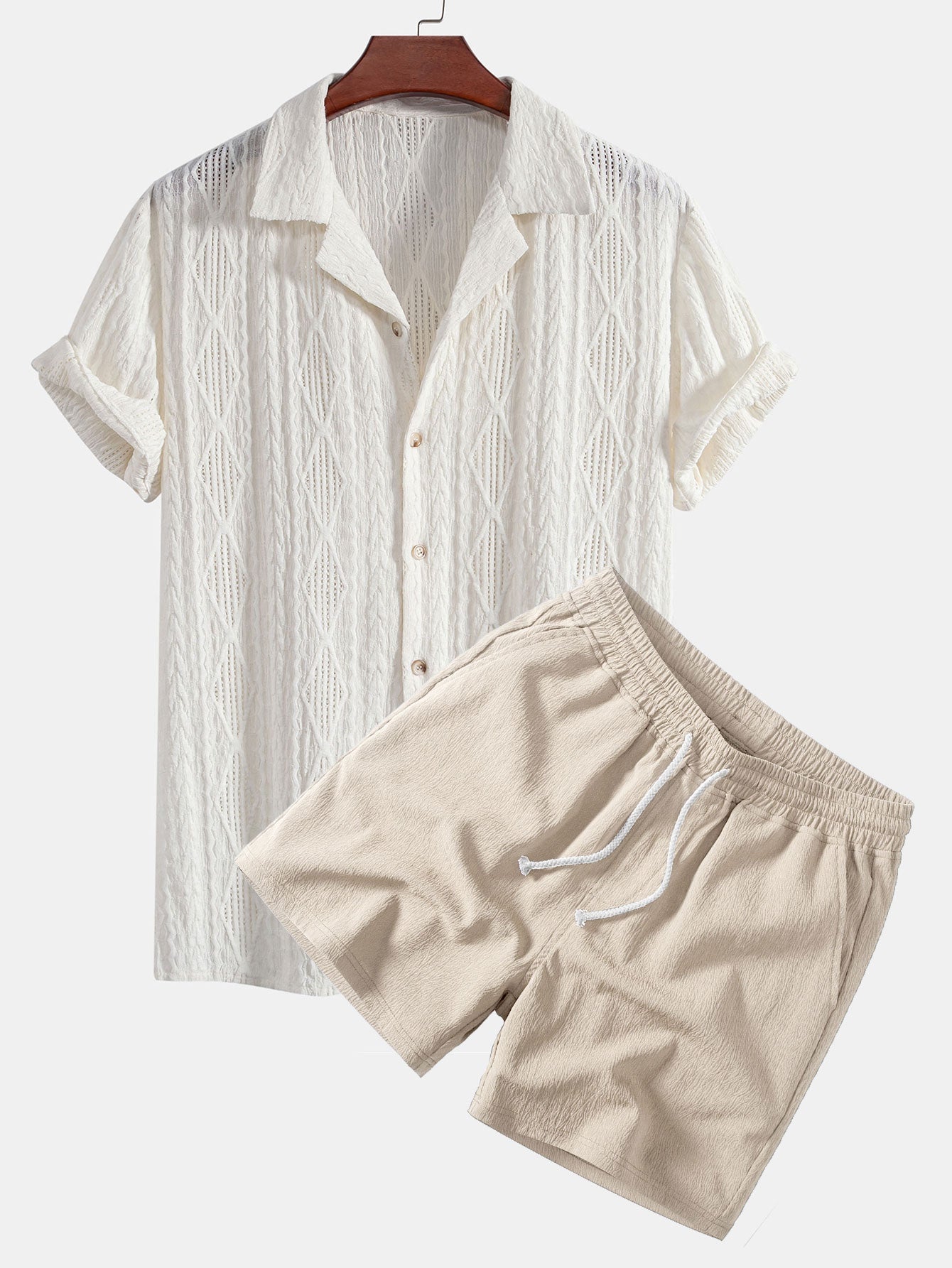 Conjunto Camisa Cubana Jacquard y Shorts Texturizados