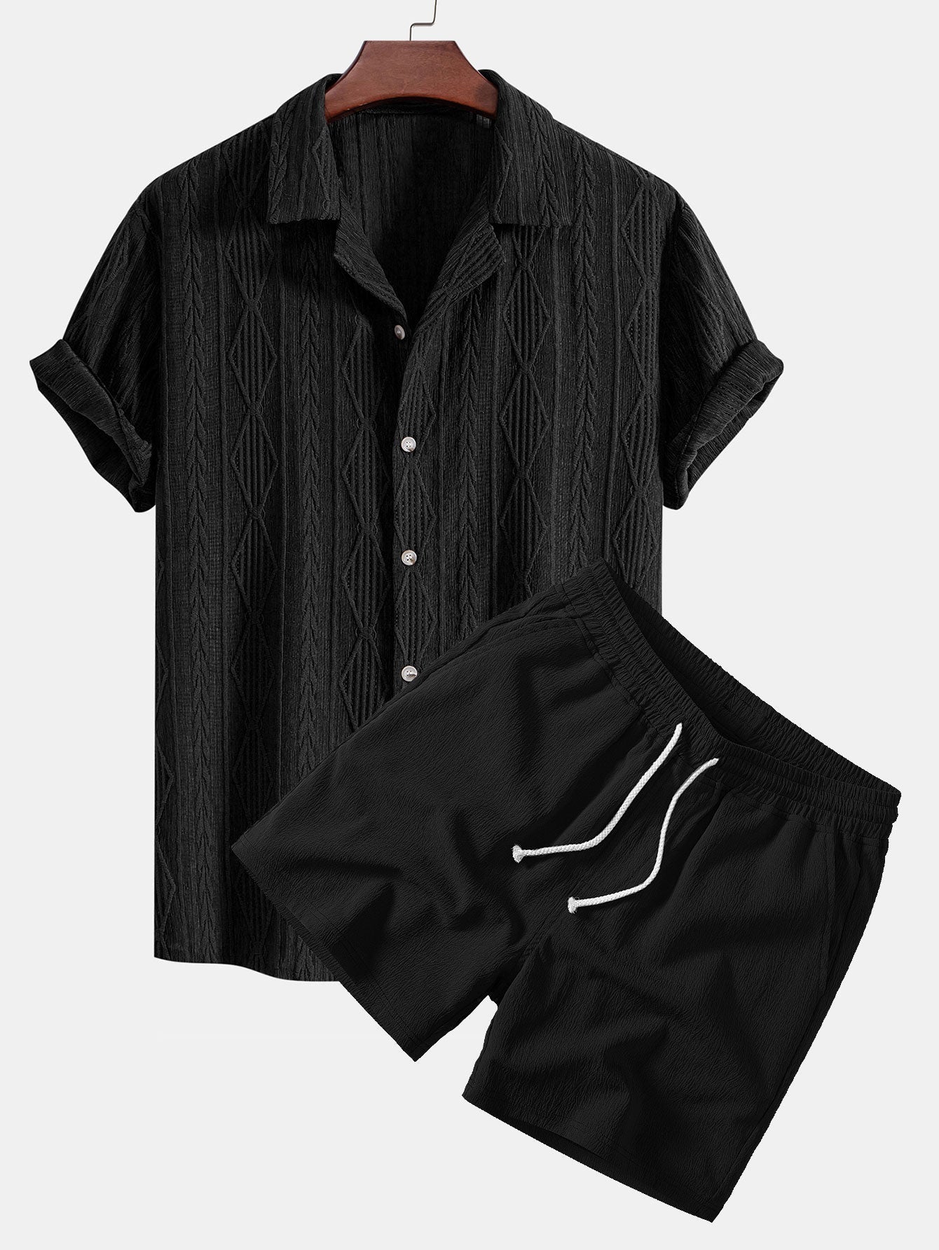 Conjunto Camisa Cubana Jacquard y Shorts Texturizados