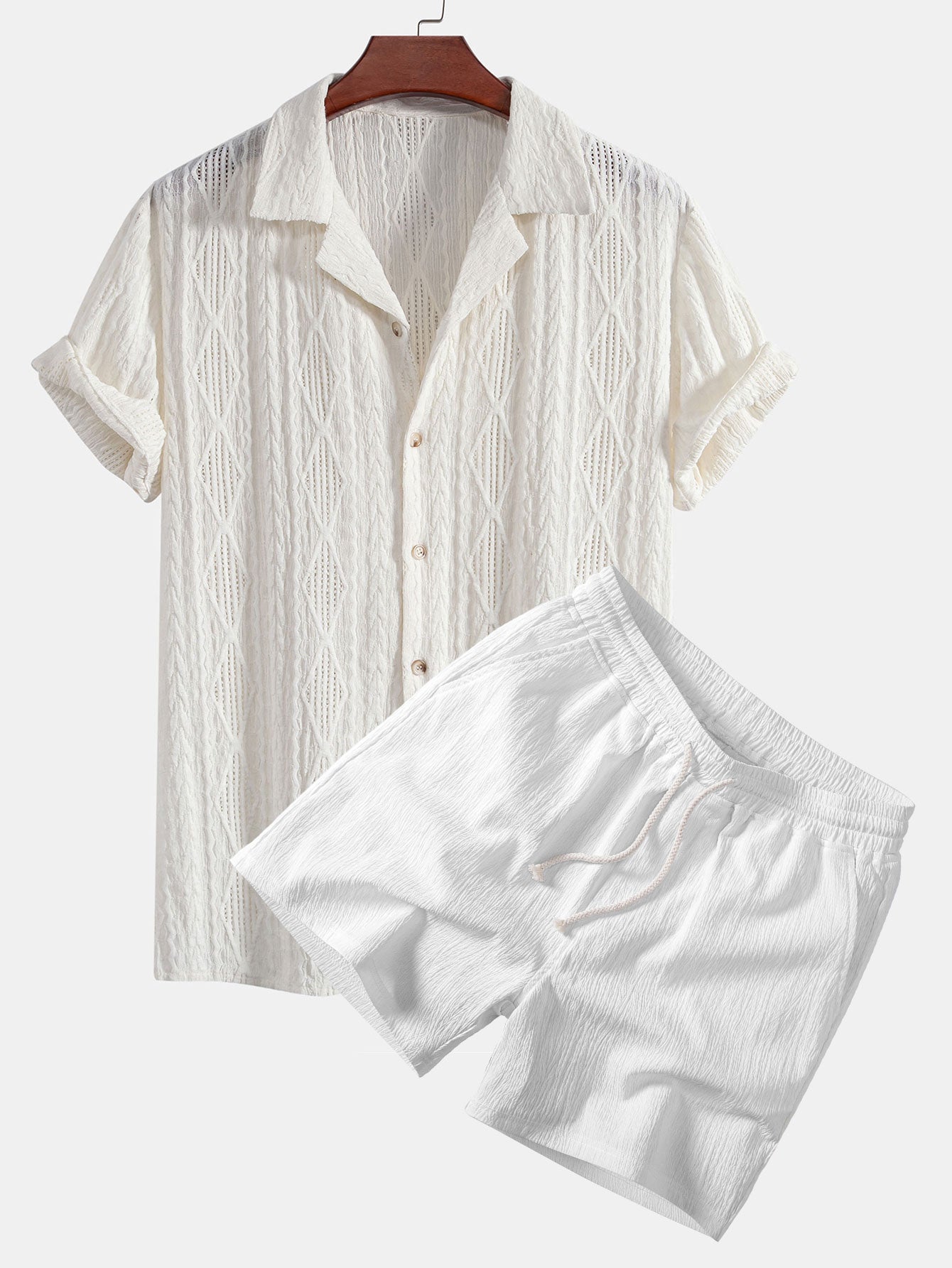 Conjunto Camisa Cubana Jacquard y Shorts Texturizados