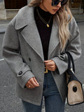 Martina / Elegante abrigo de lana gris oscuro para mujer con solapas de muesca, manga larga, cierre cruzado de doble botonadura y corte oversize