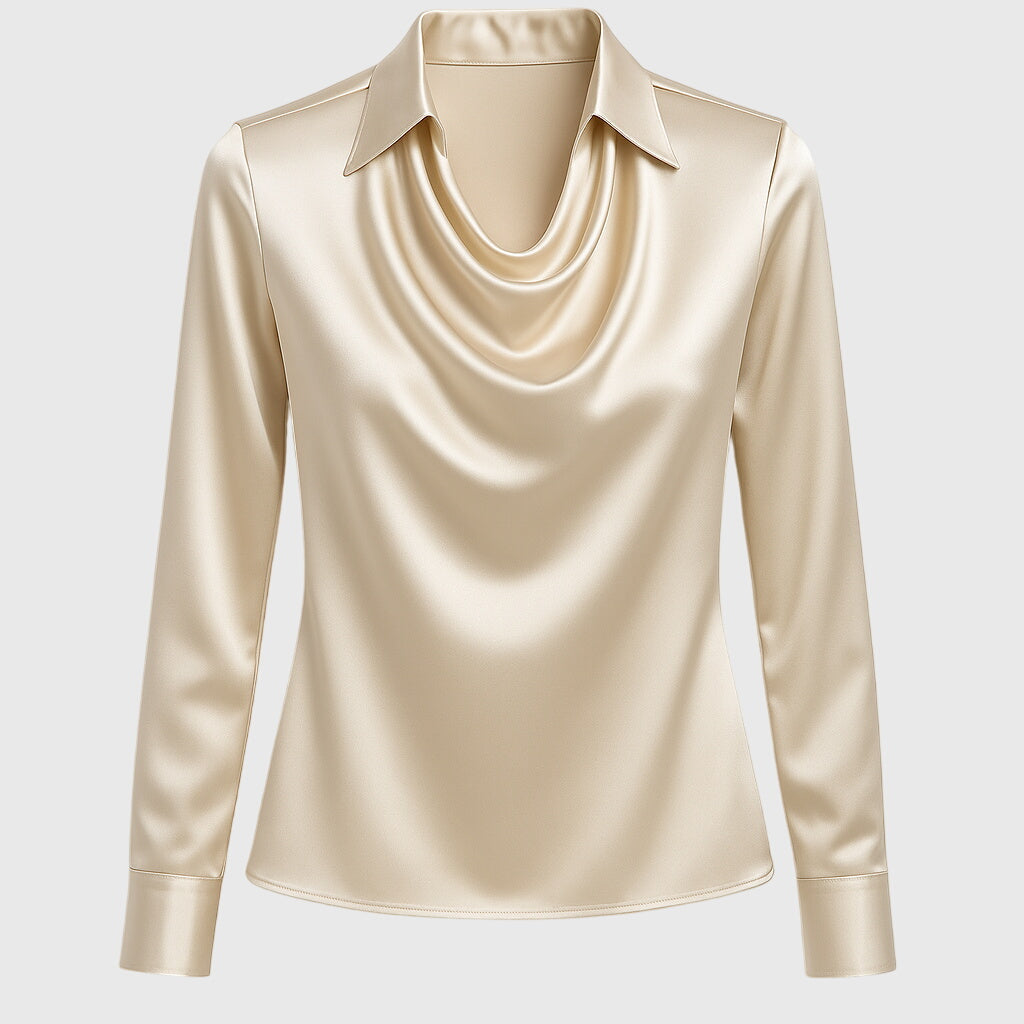 Blusa Satinada Elegante con Cuello Fruncido