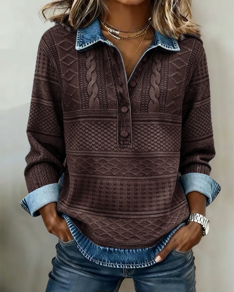 Sudadera de Punto Trenzado sin Esfuerzo para Mujer con Cuello, Manga Larga, Botonadura Delantera y Estilo Relajado
