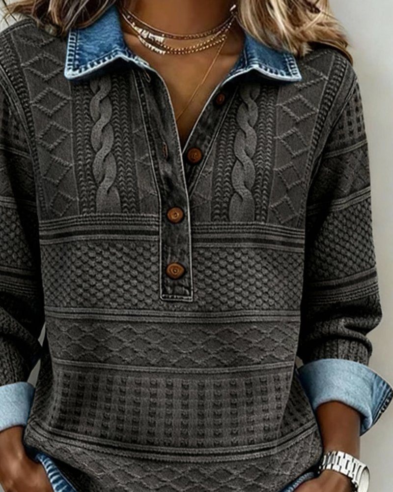 Sudadera de Punto Trenzado sin Esfuerzo para Mujer con Cuello, Manga Larga, Botonadura Delantera y Estilo Relajado