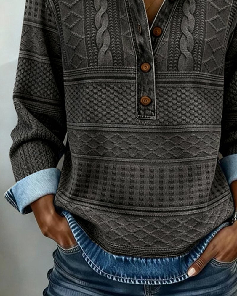 Sudadera de Punto Trenzado sin Esfuerzo para Mujer con Cuello, Manga Larga, Botonadura Delantera y Estilo Relajado