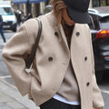 Beatrice / Abrigo de lana para mujer con cuello alto, manga larga, cierre cruzado de doble botonadura y corte oversize de estilo casual