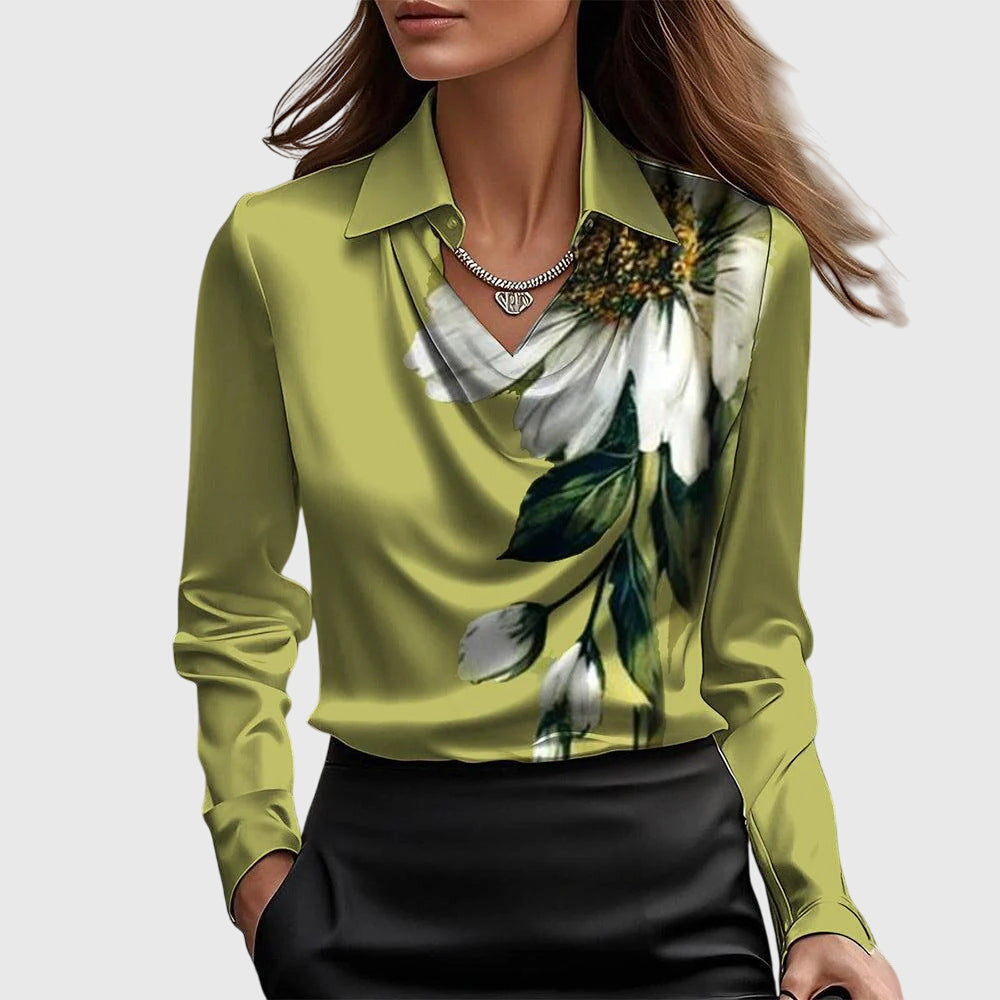 Blusa Satinada Elegante con Cuello Fruncido