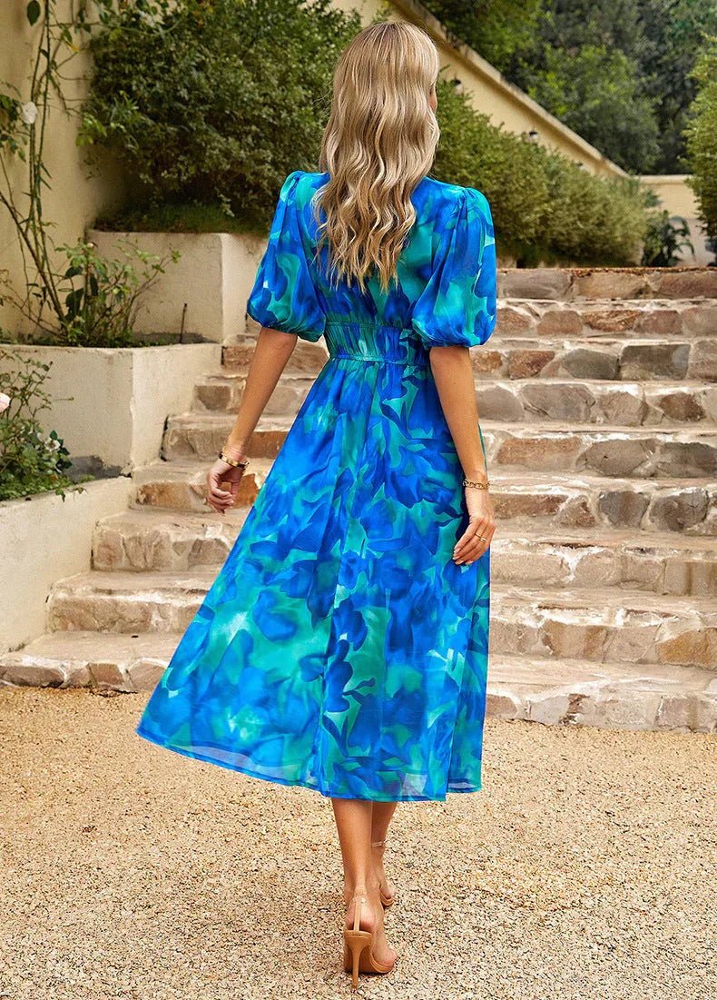 Vestido Colorido Con Cuello En V Para Mujer
