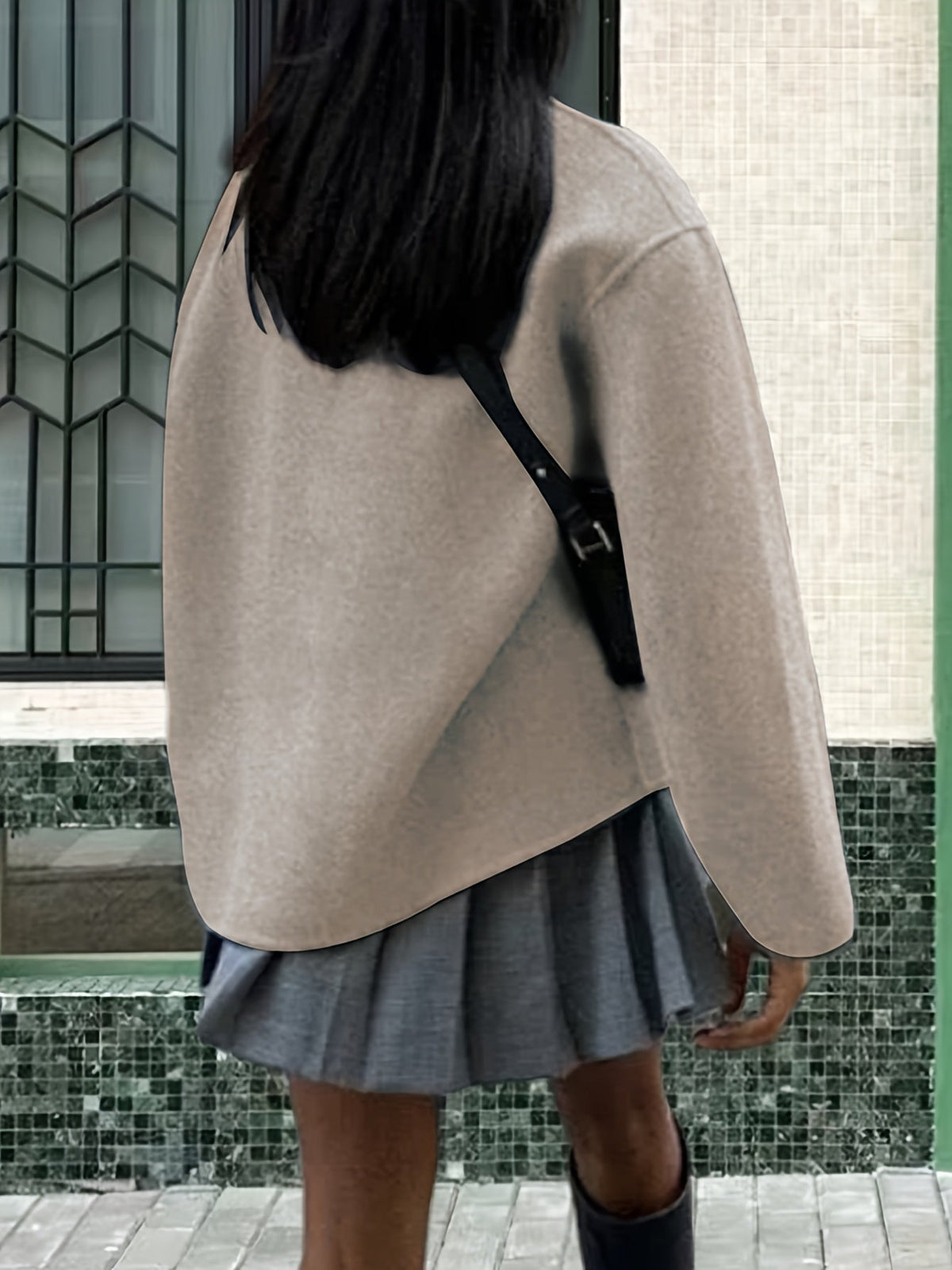 Beatrice / Abrigo de lana para mujer con cuello alto, manga larga, cierre cruzado de doble botonadura y corte oversize de estilo casual