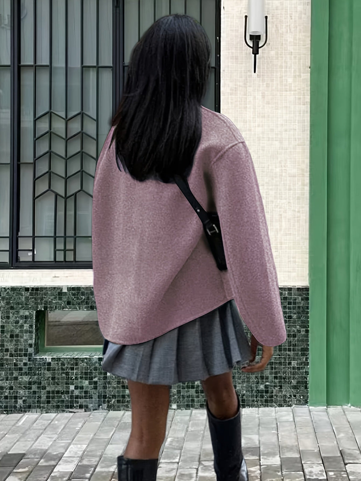 Beatrice / Abrigo de lana para mujer con cuello alto, manga larga, cierre cruzado de doble botonadura y corte oversize de estilo casual