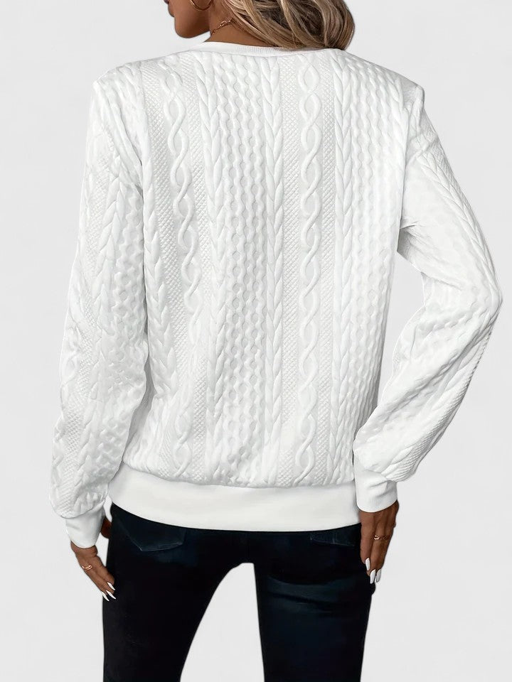 Jersey de Punto Trenzado Cómodo para Mujer con Cuello Redondo, Media Cremallera, Manga Larga y Estilo Relajado