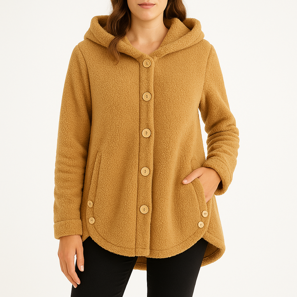 Sudadera de Forro Polar Borreguito Cómoda para Mujer con Capucha, Manga Larga, Botones Delanteros y Estilo Oversize Relajado