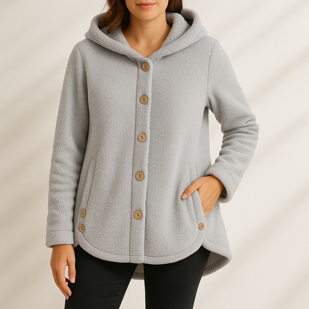 Sudadera de Forro Polar Borreguito Cómoda para Mujer con Capucha, Manga Larga, Botones Delanteros y Estilo Oversize Relajado