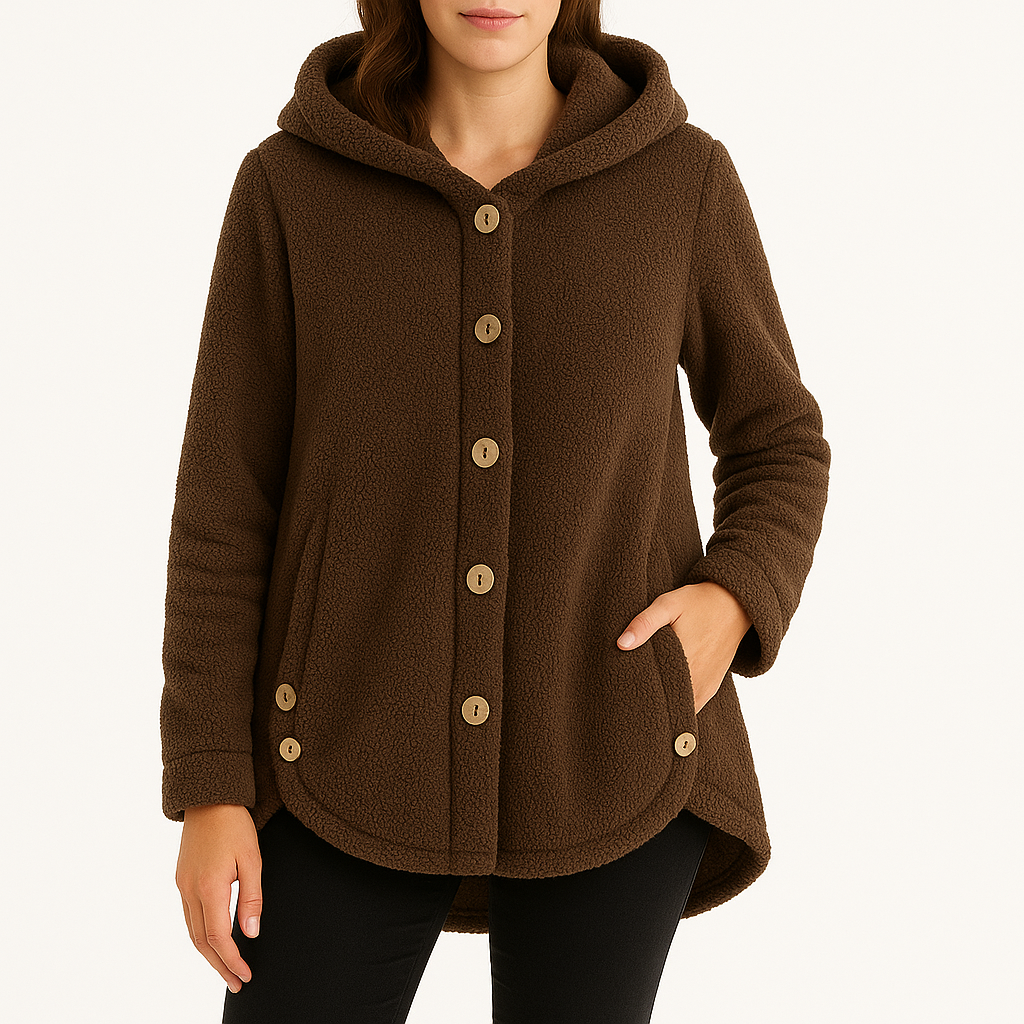 Sudadera de Forro Polar Borreguito Cómoda para Mujer con Capucha, Manga Larga, Botones Delanteros y Estilo Oversize Relajado