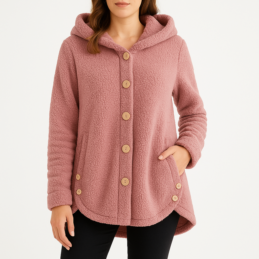 Sudadera de Forro Polar Borreguito Cómoda para Mujer con Capucha, Manga Larga, Botones Delanteros y Estilo Oversize Relajado