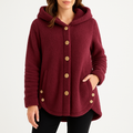 Sudadera de Forro Polar Borreguito Cómoda para Mujer con Capucha, Manga Larga, Botones Delanteros y Estilo Oversize Relajado