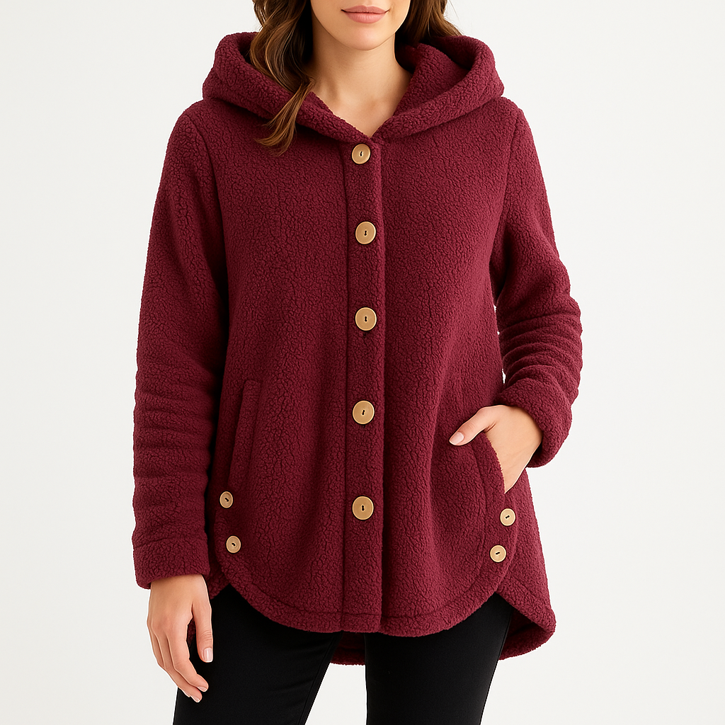 Sudadera de Forro Polar Borreguito Cómoda para Mujer con Capucha, Manga Larga, Botones Delanteros y Estilo Oversize Relajado