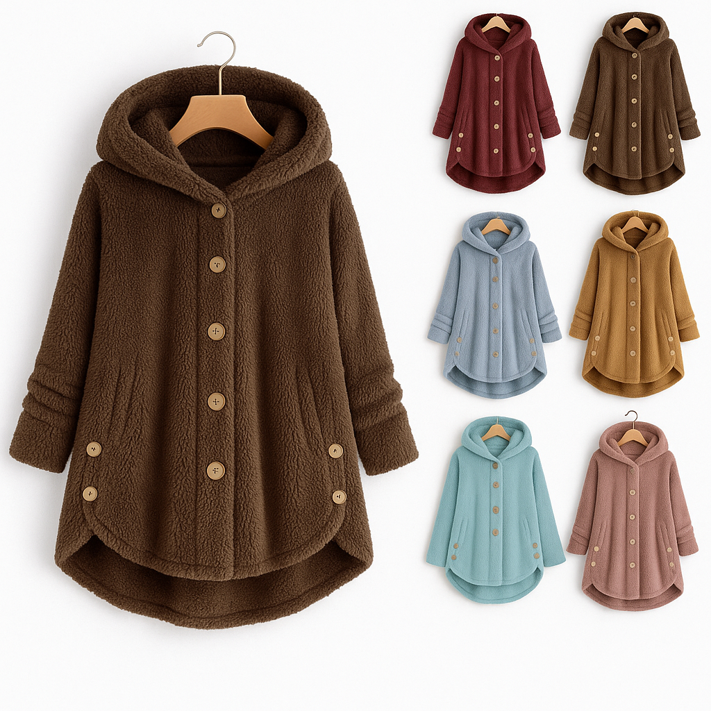 Sudadera de Forro Polar Borreguito Cómoda para Mujer con Capucha, Manga Larga, Botones Delanteros y Estilo Oversize Relajado