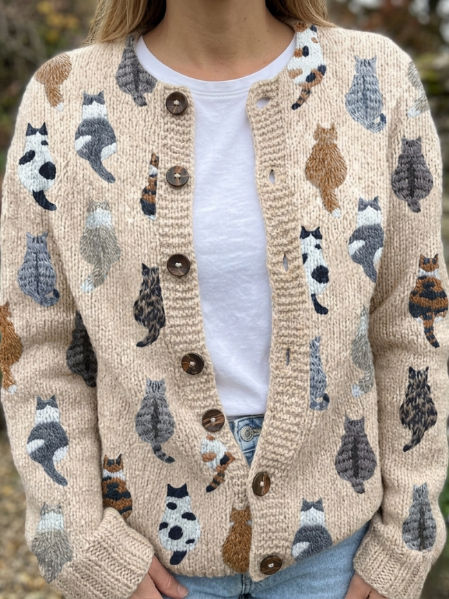 Charlotte™ | Cárdigan Acogedora con Estampado de Gatos