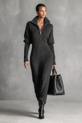 Vestido Maxi de Punto Minimalista de Color Liso con Cuello de Cremallera para Mujer