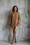 Vestido Mini de Punto Estilo Vintage Marrón Caramelo para Mujer