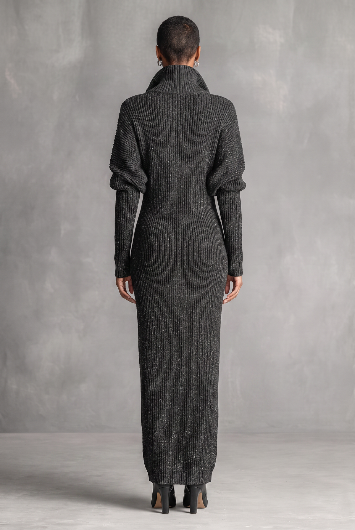 Vestido Maxi de Punto Minimalista de Color Liso con Cuello de Cremallera para Mujer