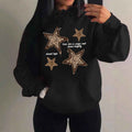 Sudadera Estampada de Estrellas Cómoda para Mujer con Capucha de Cordón, Manga Larga y Estilo Oversize Relajado