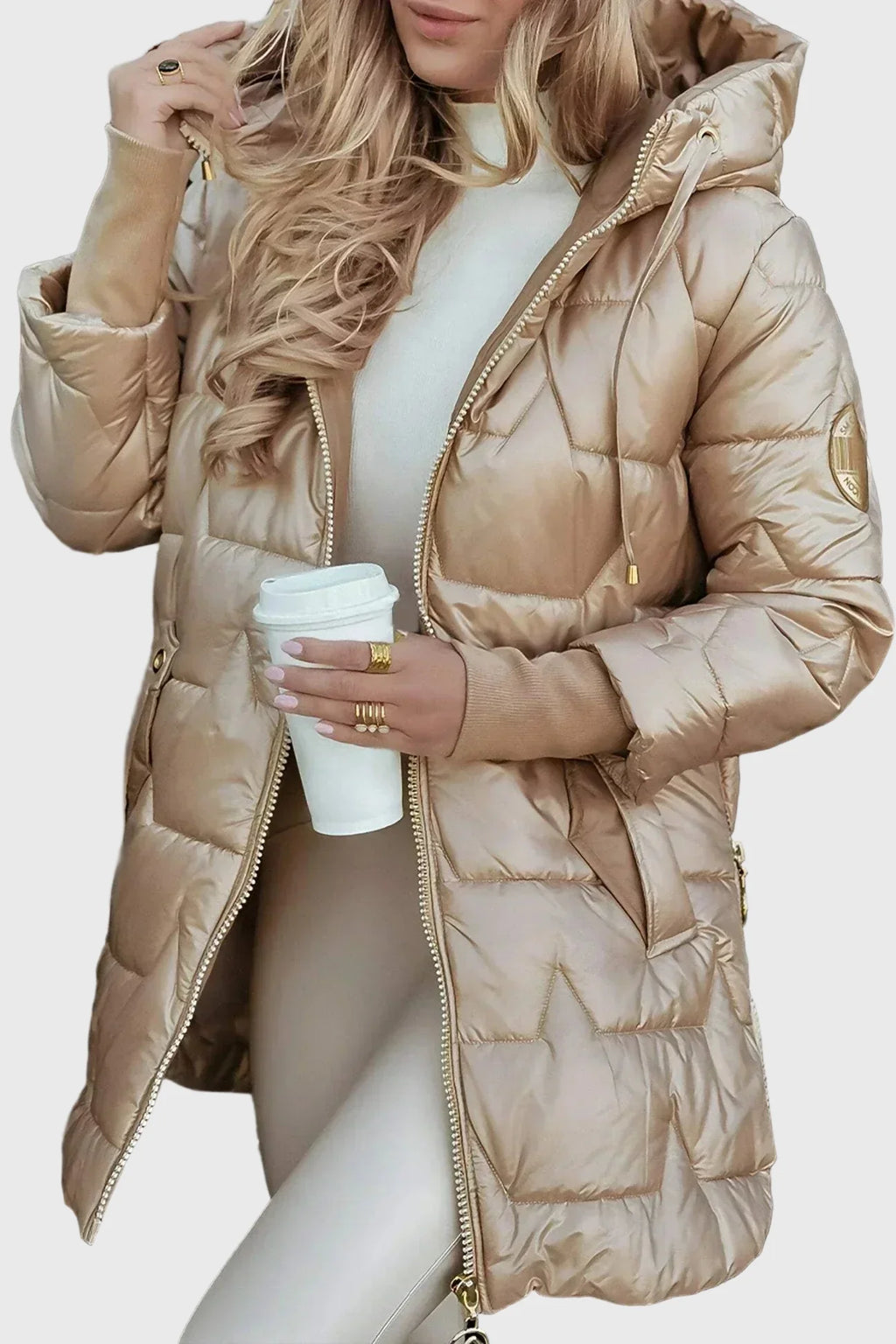 Lina | Chaqueta acolchada larga y cálida con capucha amplia
