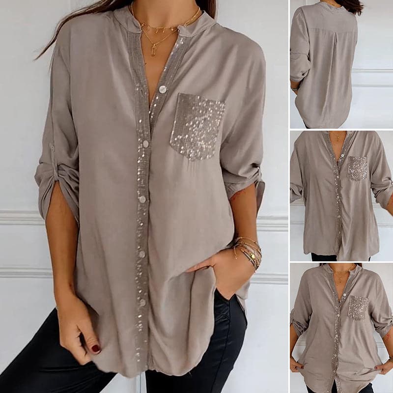 Blusa Negra con Detalles Brillantes de Corte Fluido
