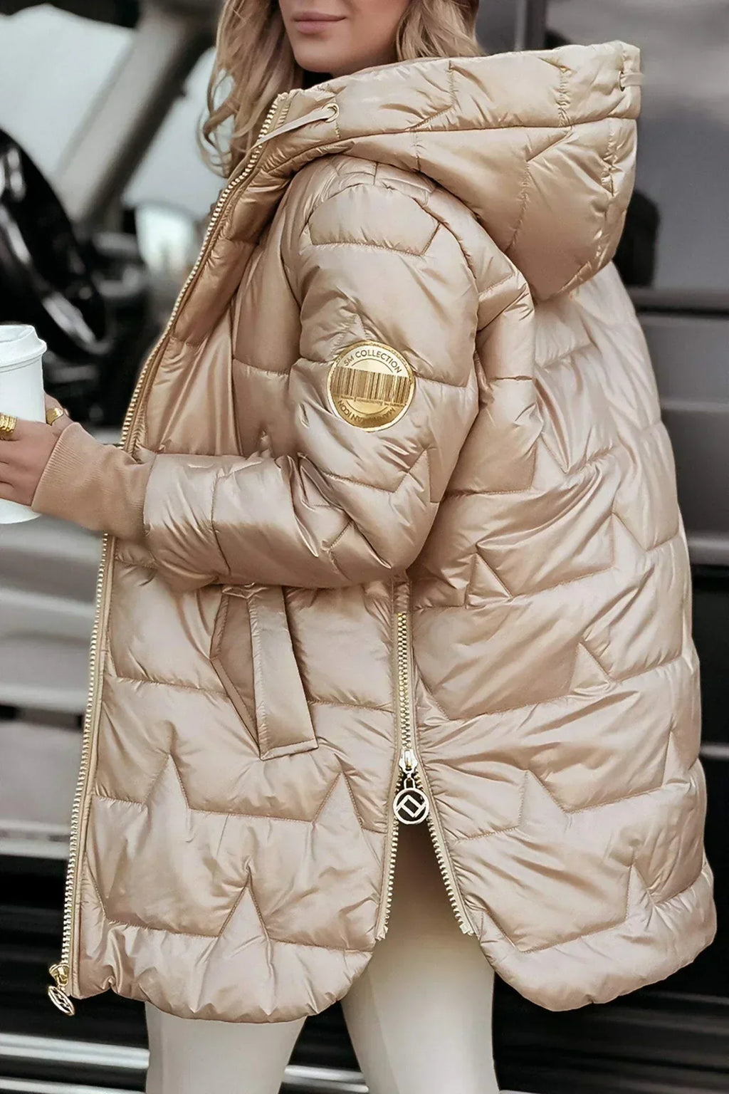 Lina | Chaqueta acolchada larga y cálida con capucha amplia