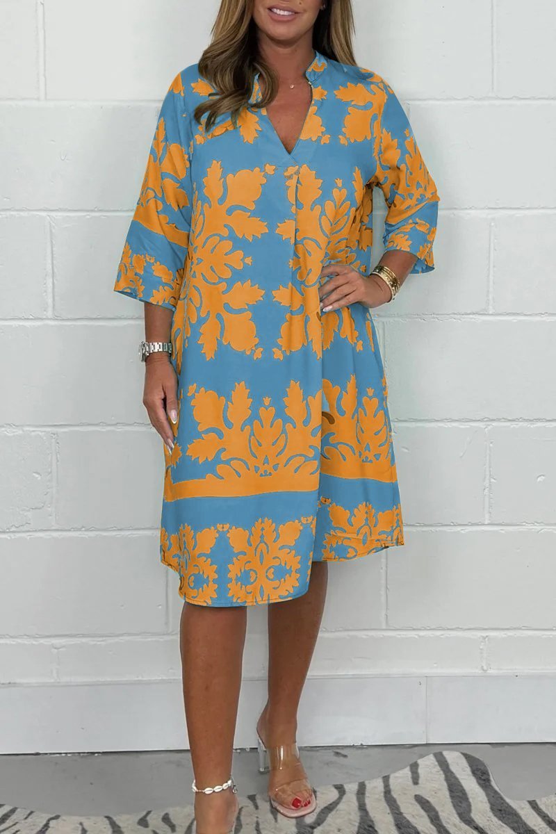 Vestido Primaveral con Estampado y Escote en V