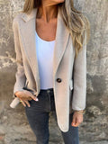 Blazer elegante texturizado para mujer con solapa de muesca, manga larga, cierre de un botón y corte de sastrería