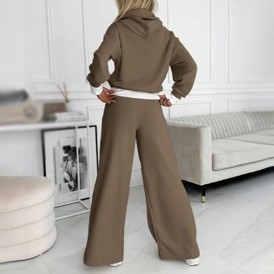 Conjunto de Dos Piezas de Sudadera con Capucha Corta para Mujer con Cordón, Pantalón Ancho y Estilo Informal Relajado