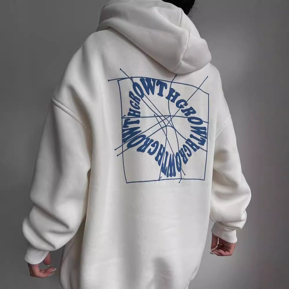 Sudadera Estampada Gráfica Cómoda para Mujer con Capucha de Cordón, Manga Larga y Estilo Oversize Relajado