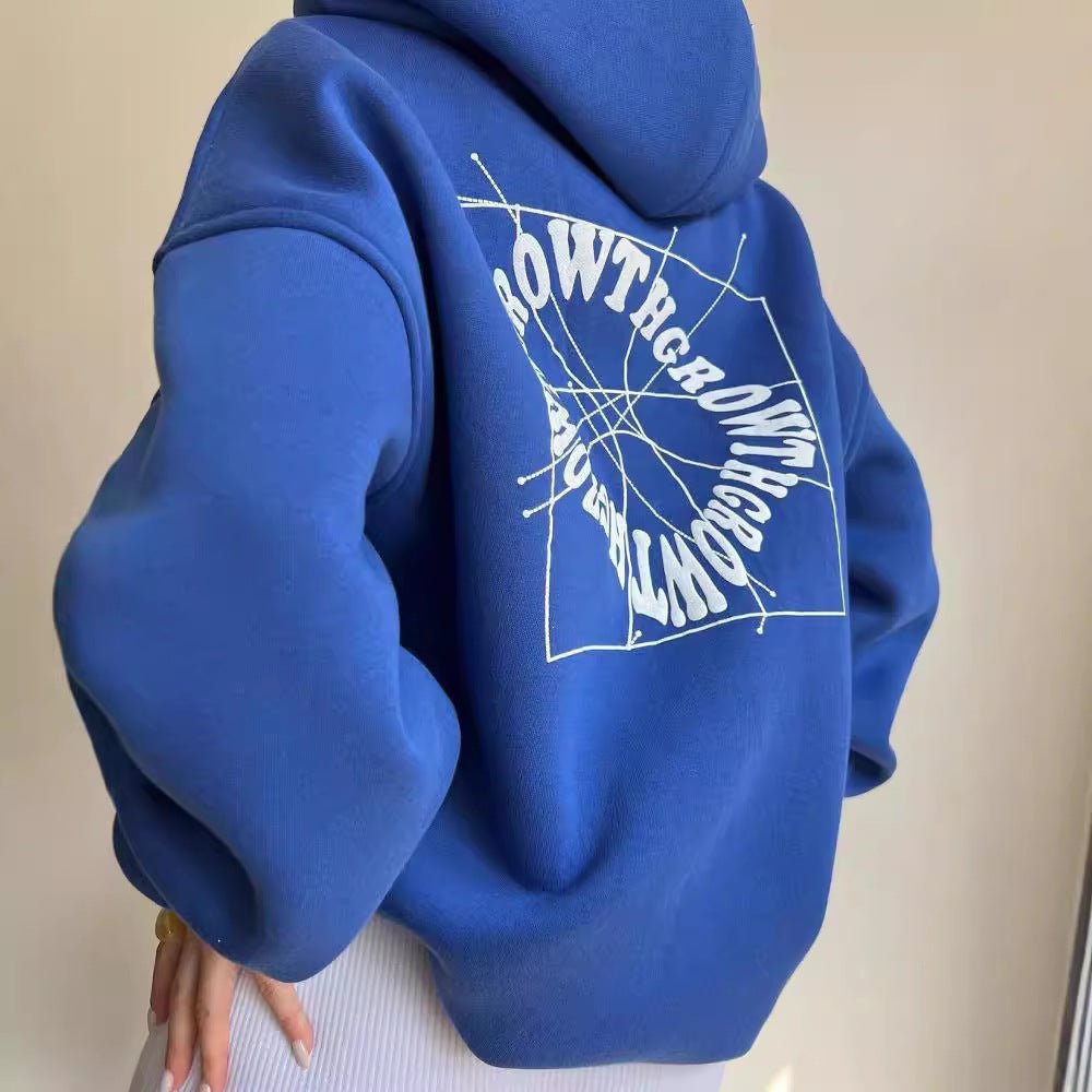 Sudadera Estampada Gráfica Cómoda para Mujer con Capucha de Cordón, Manga Larga y Estilo Oversize Relajado