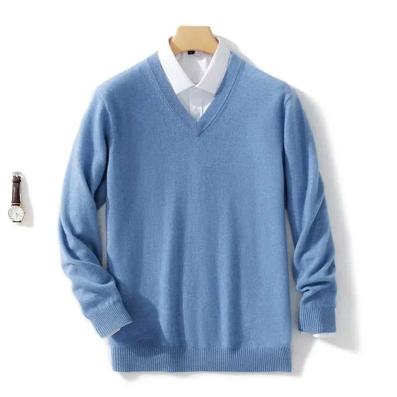 Jersey De Hombre De Cachemira Con Cuello En V Ajustado