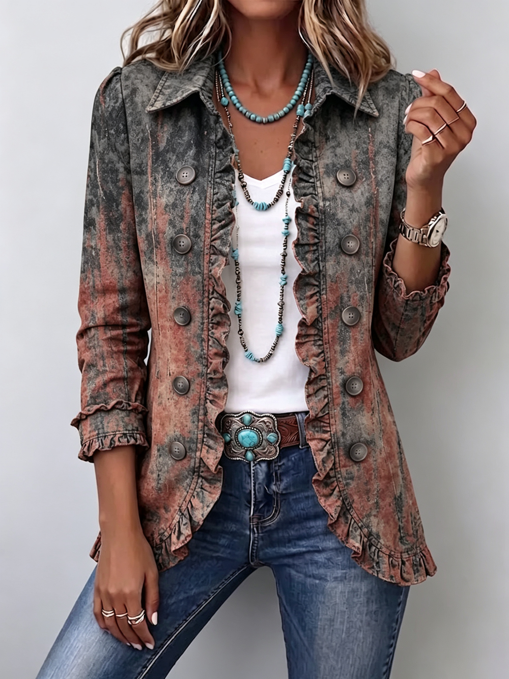 Bristow | Chaqueta con Volantes de Estilo Vintage Degradado