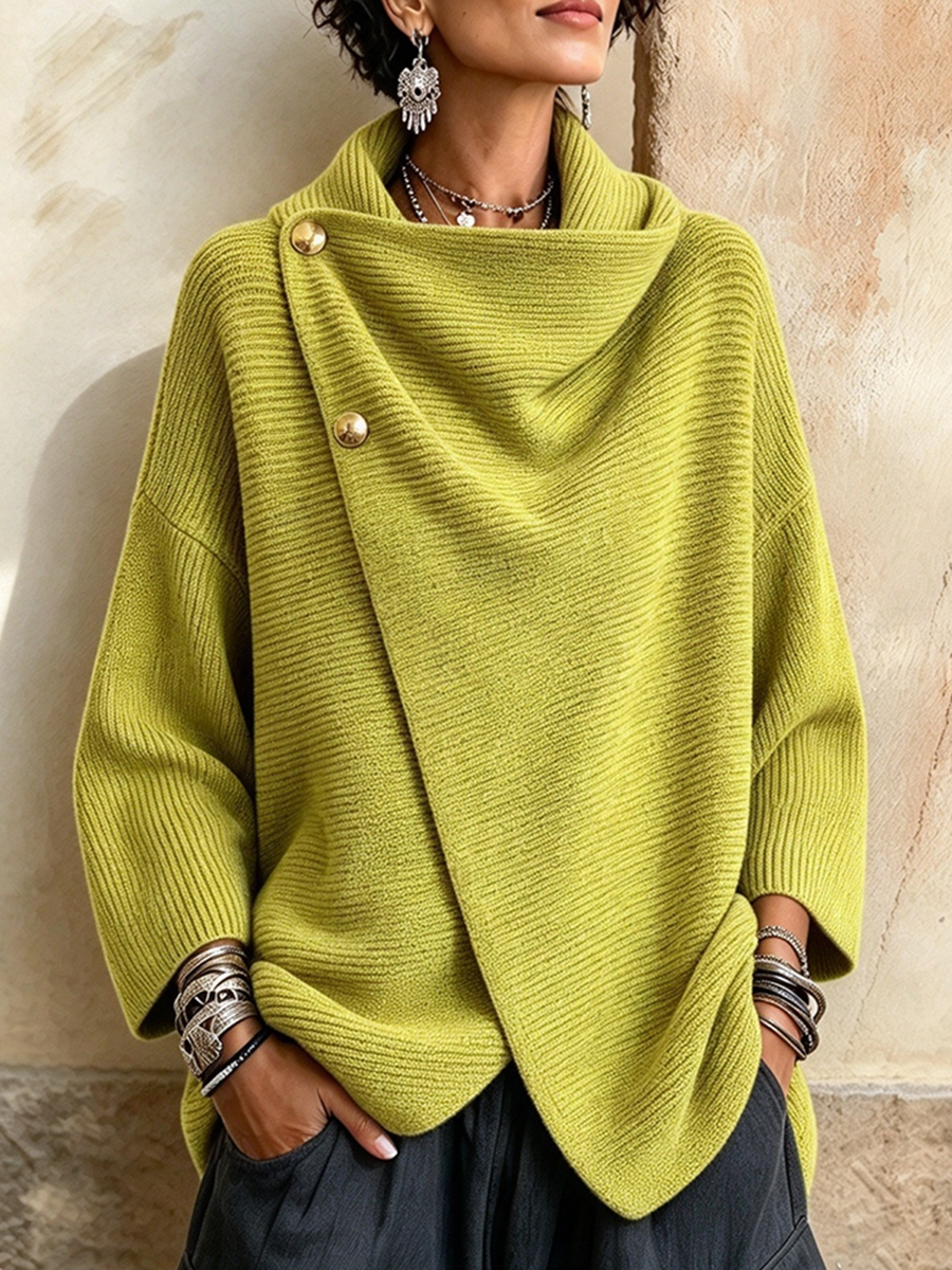 Jersey de punto asimétrico con botones, chic y holgado