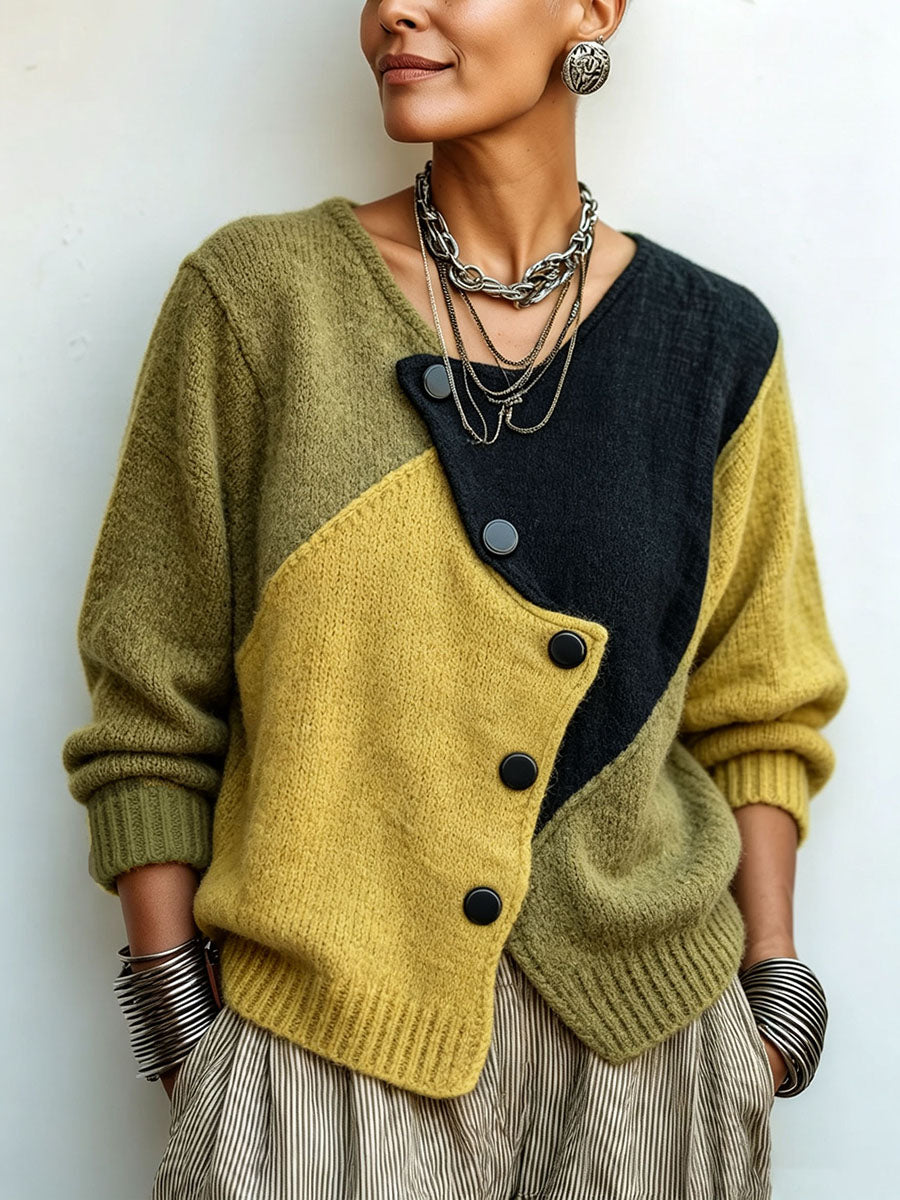 Jersey de punto asimétrico y acogedor con bloques de color