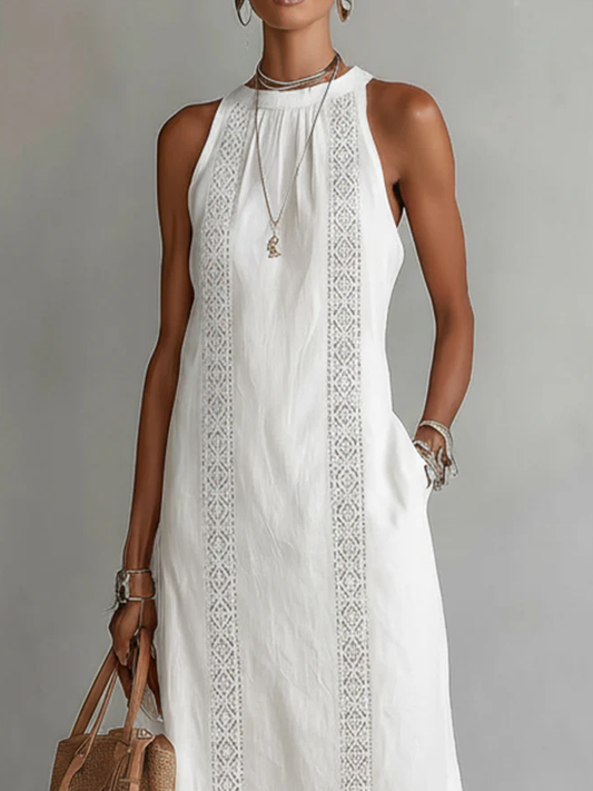 Bianca - Vestido midi de lino con cuello mao