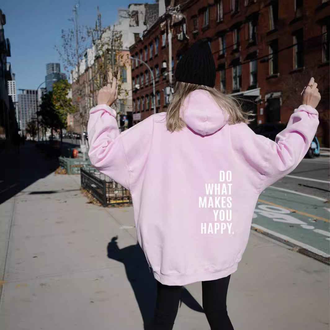 Sudadera Estampada con Eslogan Cómoda para Mujer con Capucha de Cordón, Manga Larga y Estilo Oversize Relajado