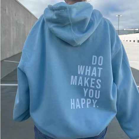 Sudadera Estampada con Eslogan Cómoda para Mujer con Capucha de Cordón, Manga Larga y Estilo Oversize Relajado