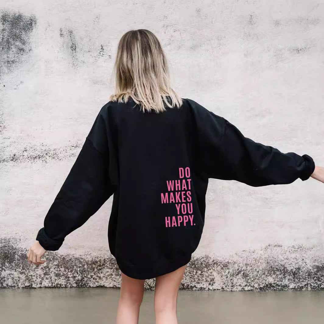 Sudadera Estampada con Eslogan Cómoda para Mujer con Capucha de Cordón, Manga Larga y Estilo Oversize Relajado
