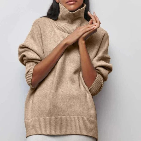 Jersey de Punto Trenzado Cómodo para Mujer con Cuello Alto, Manga Dolman y Estilo Oversize Relajado