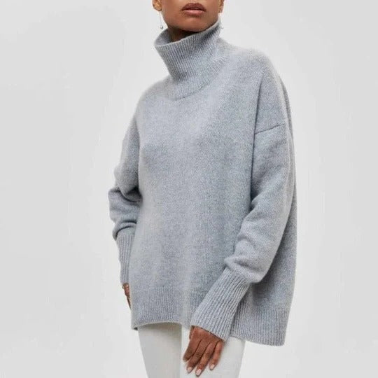 Jersey de Punto Trenzado Cómodo para Mujer con Cuello Alto, Manga Dolman y Estilo Oversize Relajado