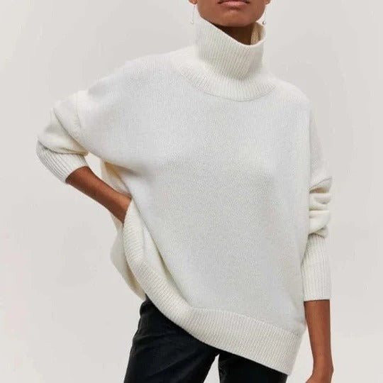 Jersey de Punto Trenzado Cómodo para Mujer con Cuello Alto, Manga Dolman y Estilo Oversize Relajado
