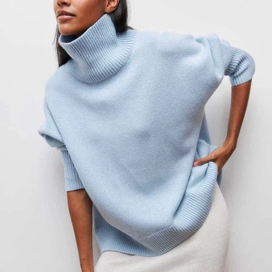 Jersey de Punto Trenzado Cómodo para Mujer con Cuello Alto, Manga Dolman y Estilo Oversize Relajado