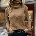 Sudadera de Punto Trenzado Cómoda para Mujer con Cuello Alto, Manga Larga, Acanalado y Estilo Entallado