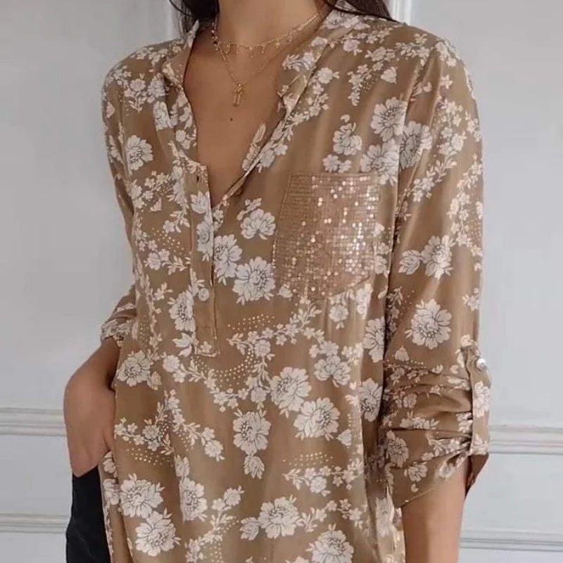 Blusa De Flores De Manga Larga De Estilo Romántico