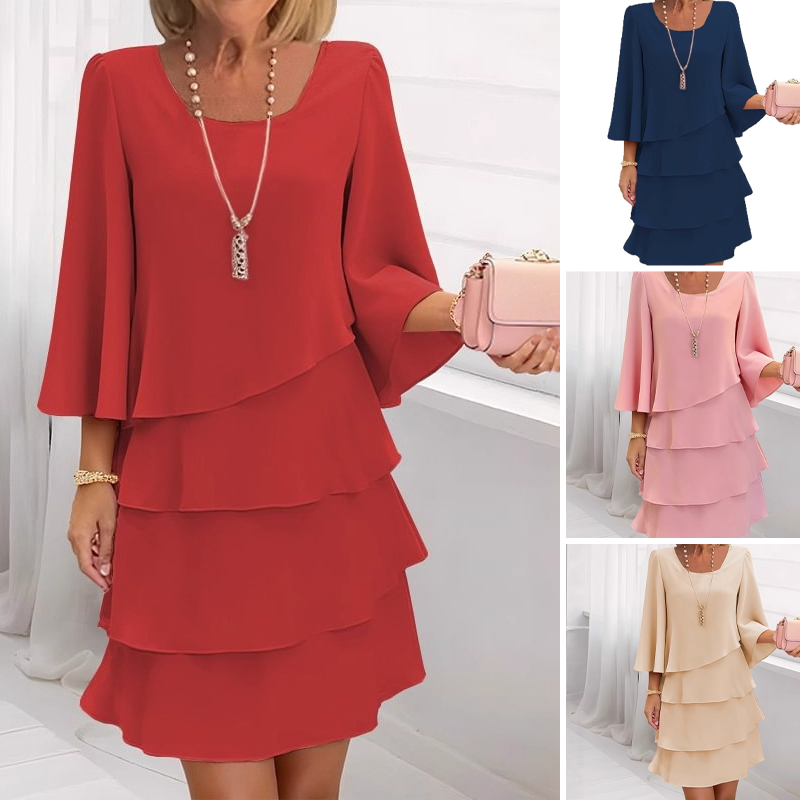 Vestido Largo Mujer con Volantes y Escote Cuadrado