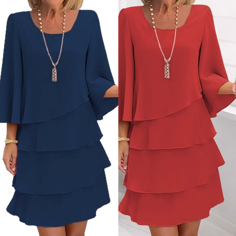 Vestido Largo Mujer con Volantes y Escote Cuadrado